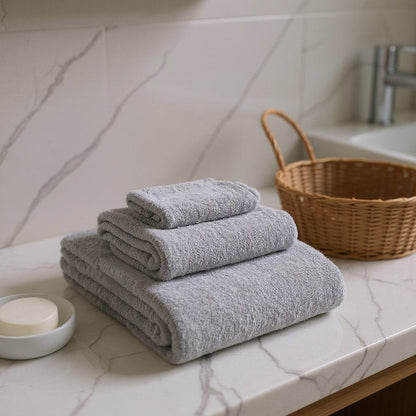 Set of Three Light Gray Cotton Quick Dry Terry Cloth Towels HomeRoots