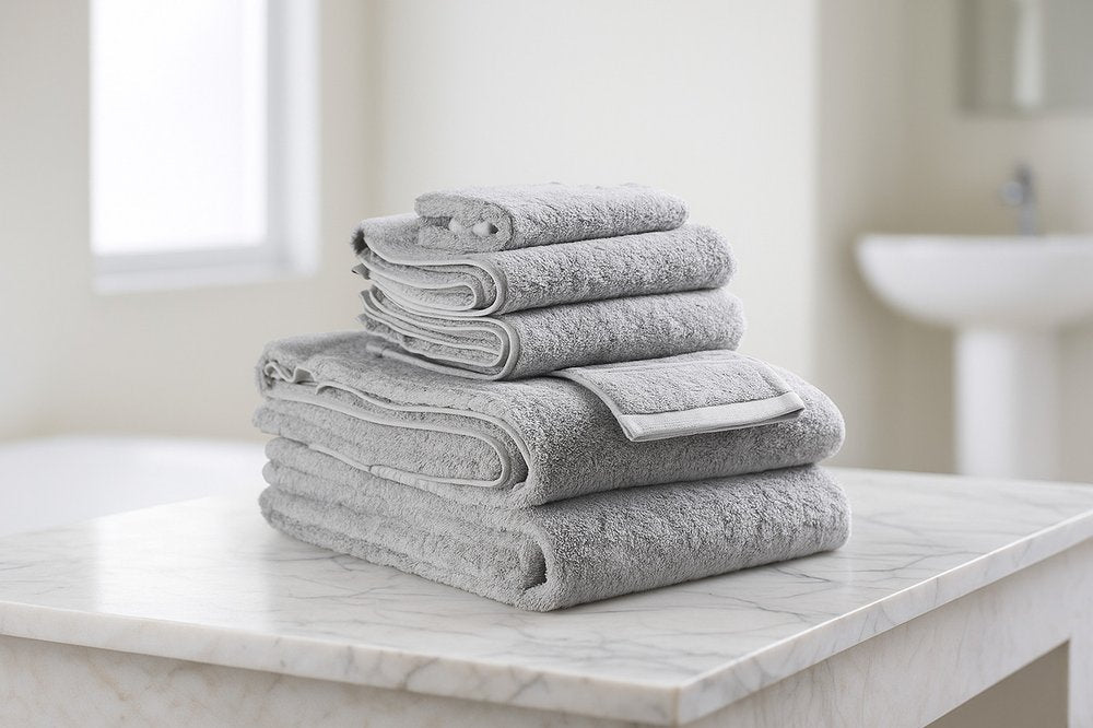 Set of Six Light Gray Cotton Quick Dry Terry Cloth Towels HomeRoots
