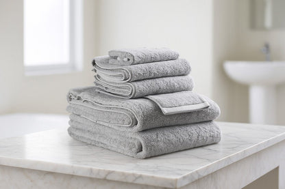 Set of Six Light Gray Cotton Quick Dry Terry Cloth Towels HomeRoots