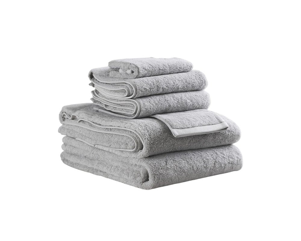 Set of Six Light Gray Cotton Quick Dry Terry Cloth Towels HomeRoots