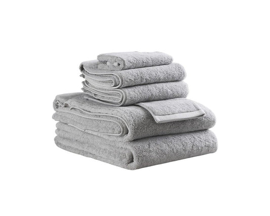 Set of Six Light Gray Cotton Quick Dry Terry Cloth Towels HomeRoots