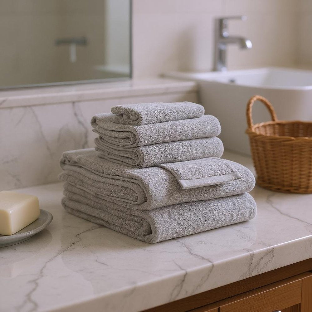 Set of Six Light Gray Cotton Quick Dry Terry Cloth Towels HomeRoots