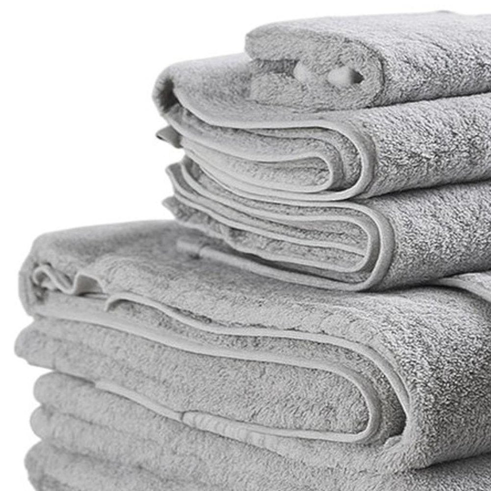 Set of Six Light Gray Cotton Quick Dry Terry Cloth Towels HomeRoots
