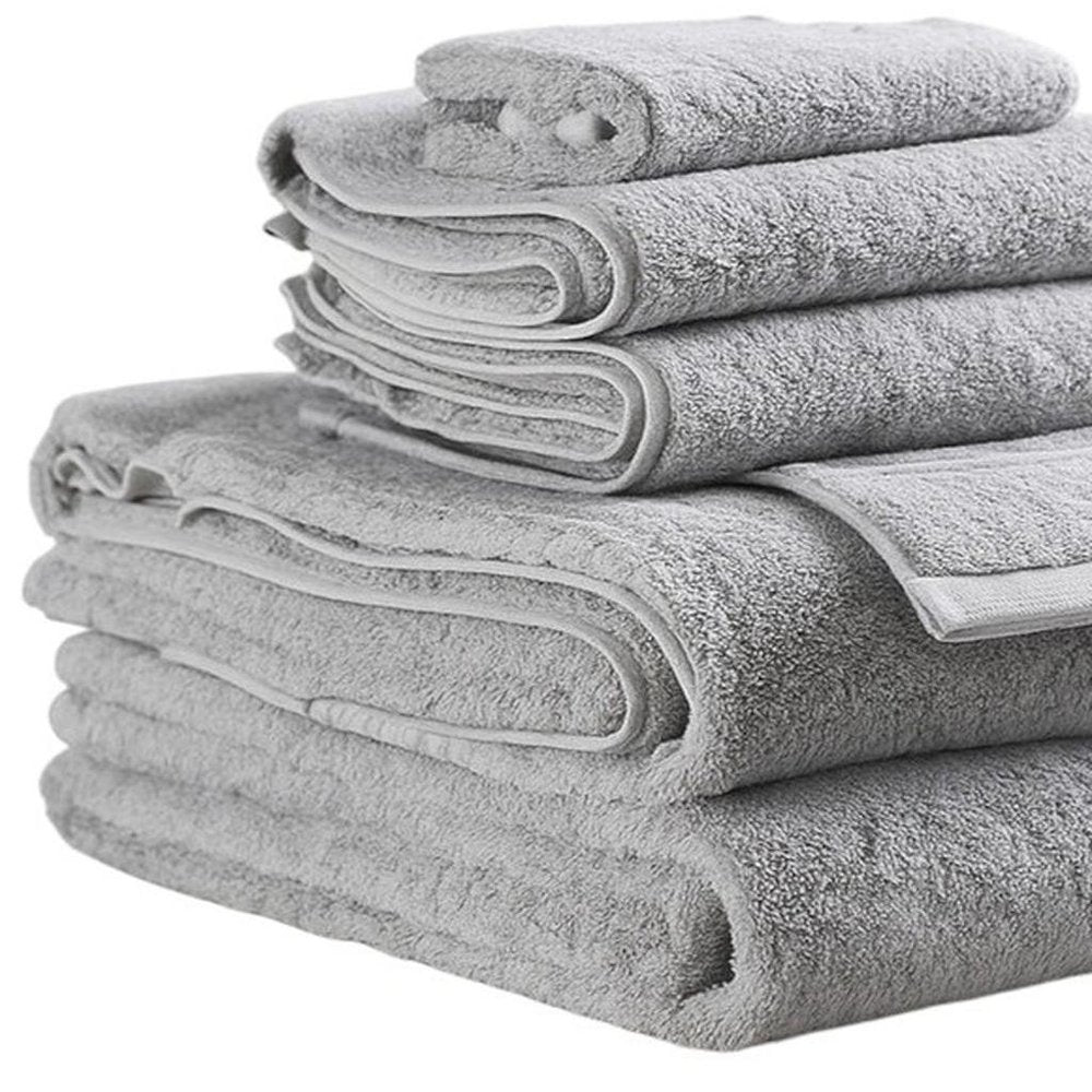Set of Six Light Gray Cotton Quick Dry Terry Cloth Towels HomeRoots