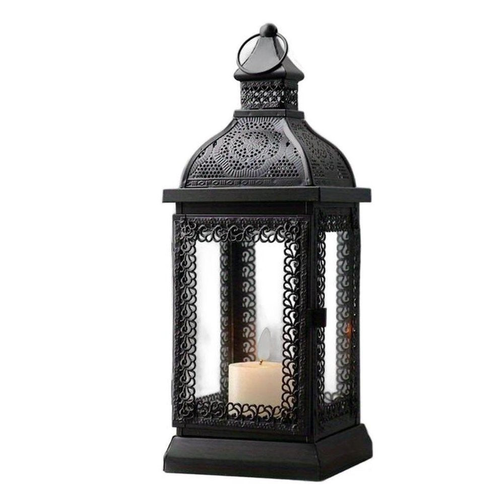 13" Clear And Black Glass And Metal Tabletop Lantern Candle Holder HomeRoots