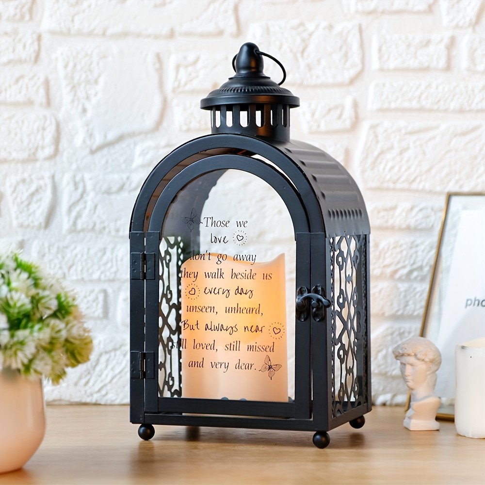 11" Clear And Black Glass And Metal Memorial Remembrance Lantern Candle Holder HomeRoots