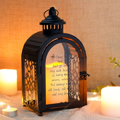 11" Clear And Black Glass And Metal Memorial Remembrance Lantern Candle Holder HomeRoots