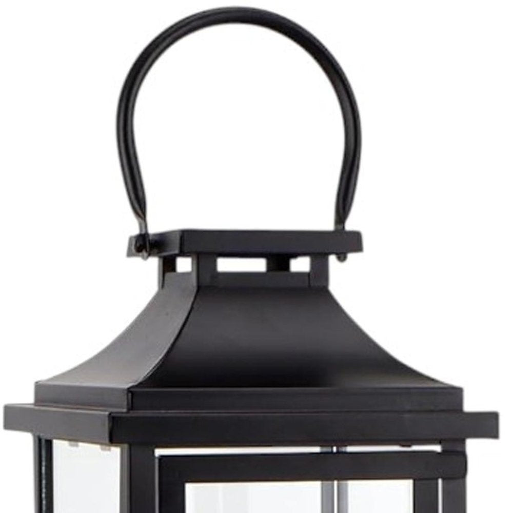 15" Black And Clear Glass And Metal Memorial Remembrance Lantern Candle Holder HomeRoots
