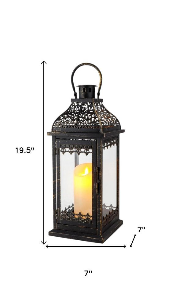 Set of Two Clear And Black Glass And Metal Tabletop Lantern Candle Holders HomeRoots