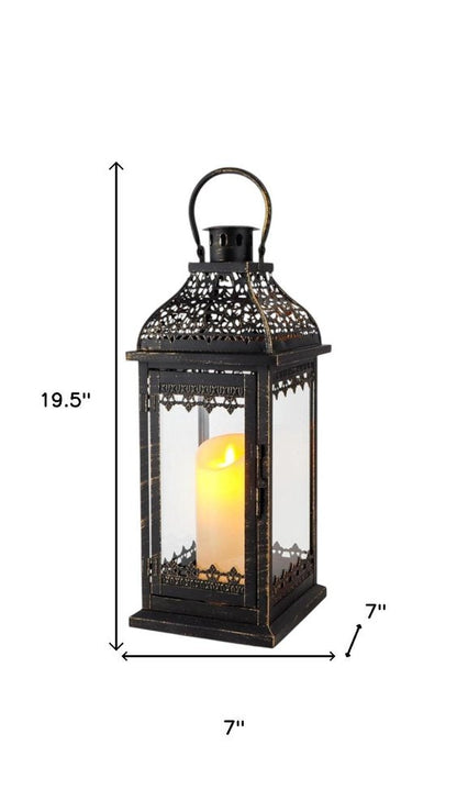 Set of Two Clear And Black Glass And Metal Tabletop Lantern Candle Holders HomeRoots