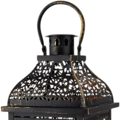 Set of Two Clear And Black Glass And Metal Tabletop Lantern Candle Holders HomeRoots