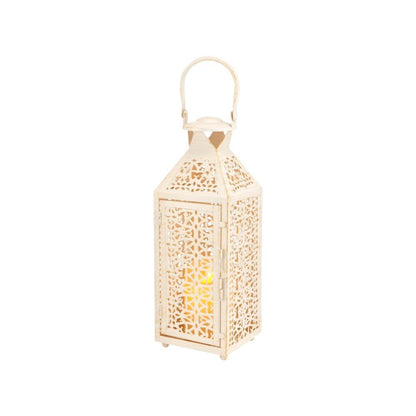 Set of Two White Filigree Metal Tabletop Lantern Candle Holders HomeRoots