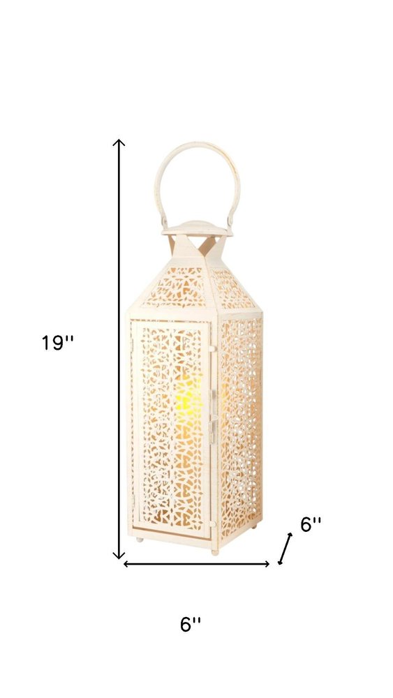 Set of Two White Filigree Metal Tabletop Lantern Candle Holders HomeRoots