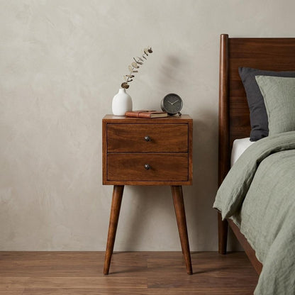 22" Chestnut Solid Wood Two Drawer Nightstand HomeRoots