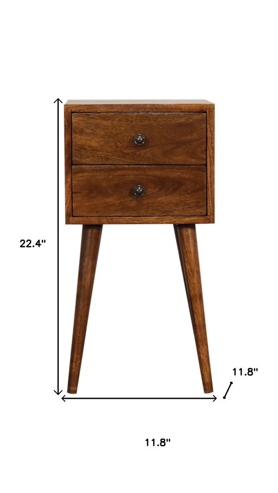 22" Chestnut Solid Wood Two Drawer Nightstand HomeRoots