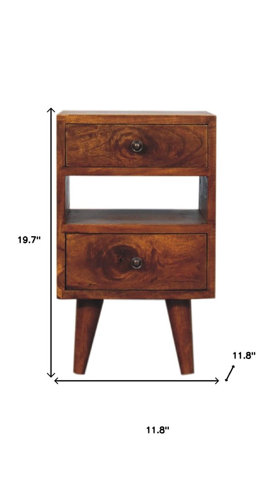 20" Brown Solid Wood Two Drawer Nightstand HomeRoots