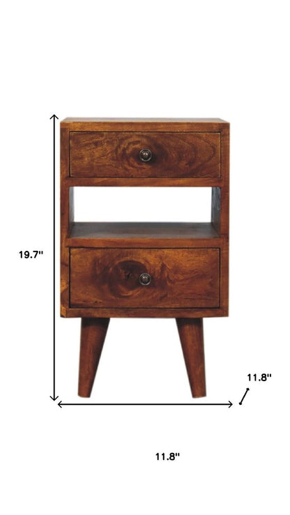 20" Brown Solid Wood Two Drawer Nightstand HomeRoots