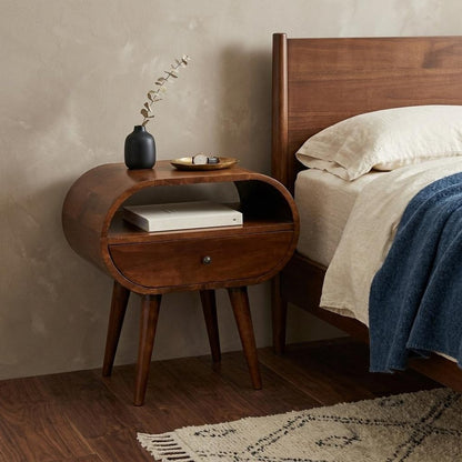 24" Chestnut Solid Wood Oval One Drawer Nightstand HomeRoots