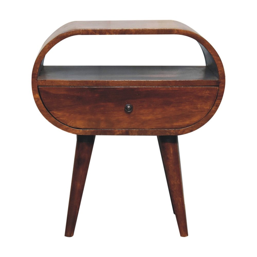 24" Chestnut Solid Wood Oval One Drawer Nightstand — view 2
