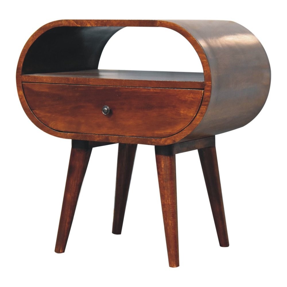 24" Chestnut Solid Wood Oval One Drawer Nightstand HomeRoots
