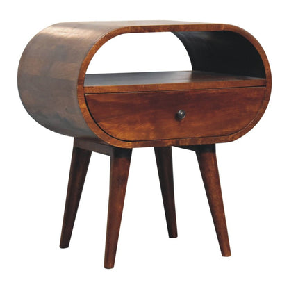 24" Chestnut Solid Wood Oval One Drawer Nightstand HomeRoots