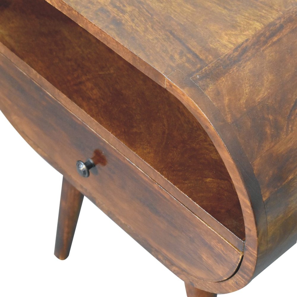 24" Chestnut Solid Wood Oval One Drawer Nightstand — view 6