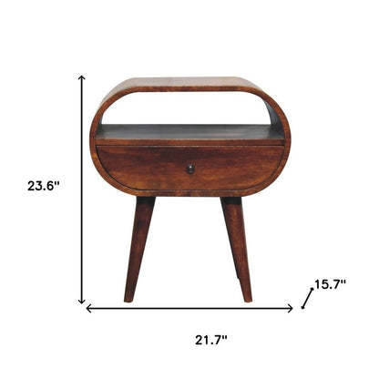 24" Chestnut Solid Wood Oval One Drawer Nightstand HomeRoots
