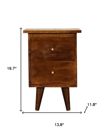 20" Chestnut Solid Wood Two Drawer Nightstand HomeRoots