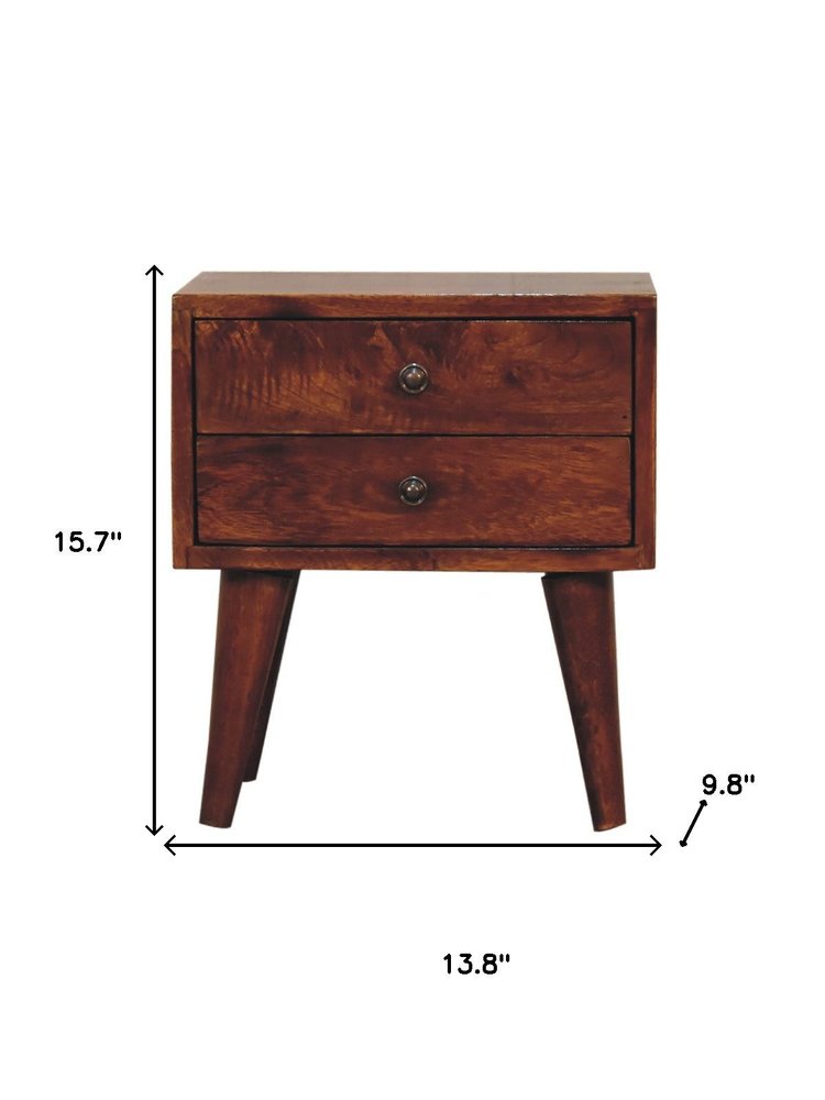 16" Brown Solid Wood Two Drawer Nightstand HomeRoots