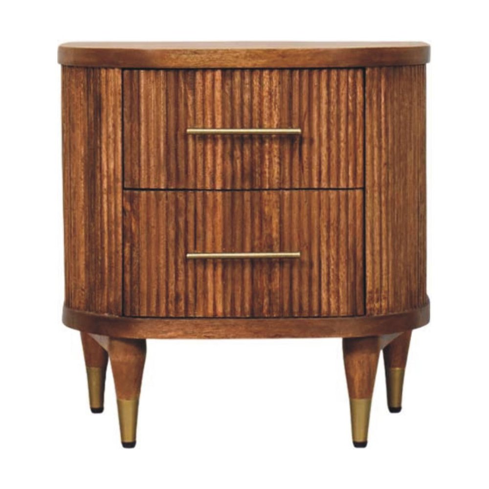 22" Amber Solid Wood Ribbed Texture Two Drawer Nightstand — view 1