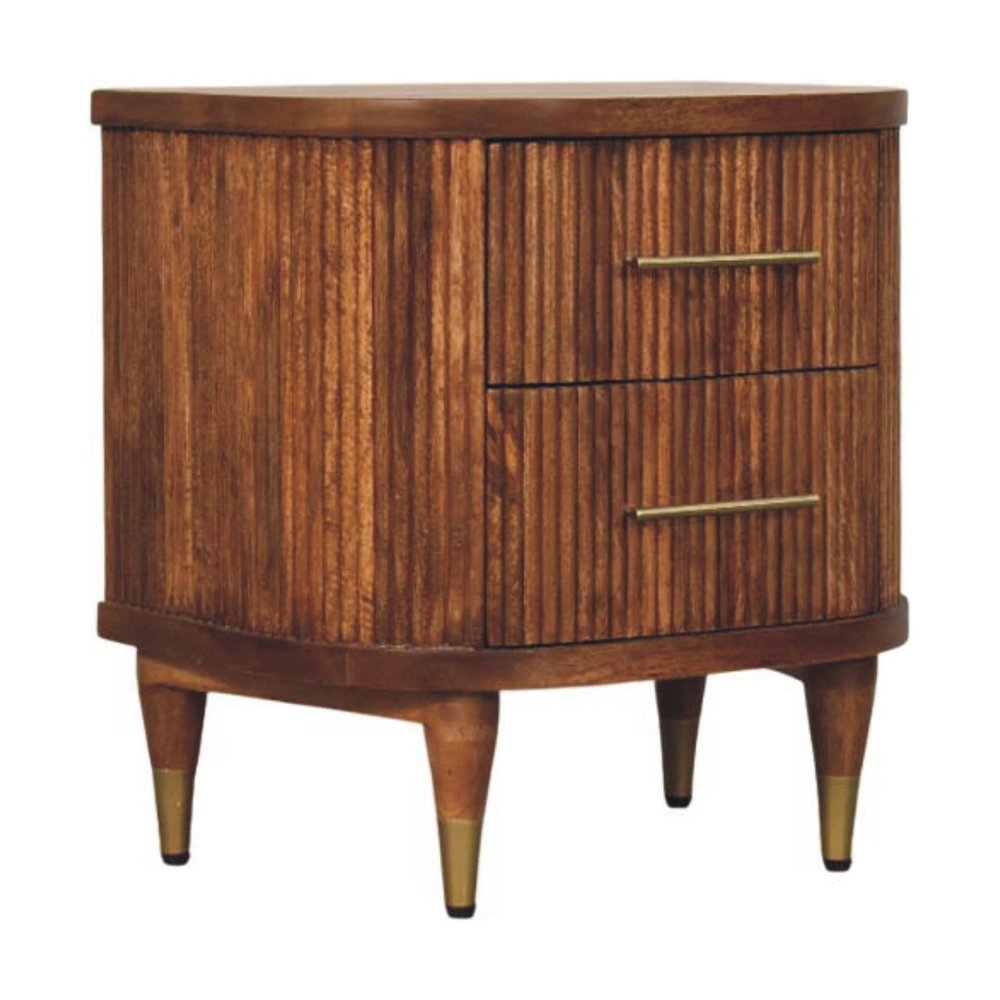 22" Amber Solid Wood Ribbed Texture Two Drawer Nightstand