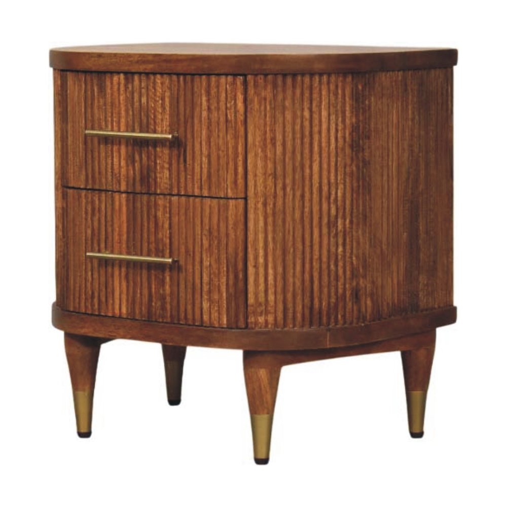 22" Amber Solid Wood Ribbed Texture Two Drawer Nightstand