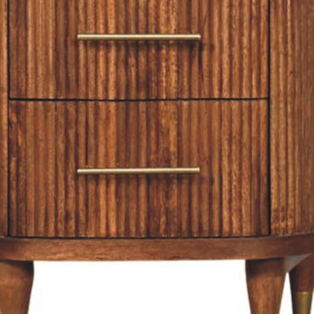 22" Amber Solid Wood Ribbed Texture Two Drawer Nightstand — view 8