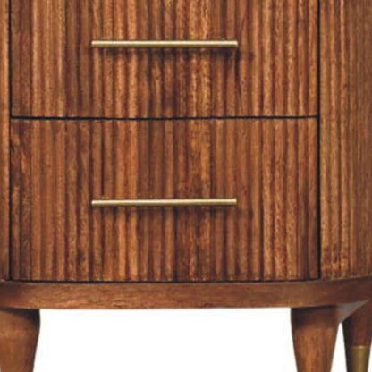 22" Amber Solid Wood Ribbed Texture Two Drawer Nightstand