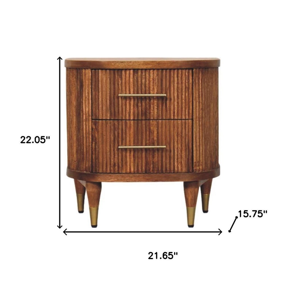 22" Amber Solid Wood Ribbed Texture Two Drawer Nightstand — view 9