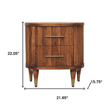 22" Amber Solid Wood Ribbed Texture Two Drawer Nightstand