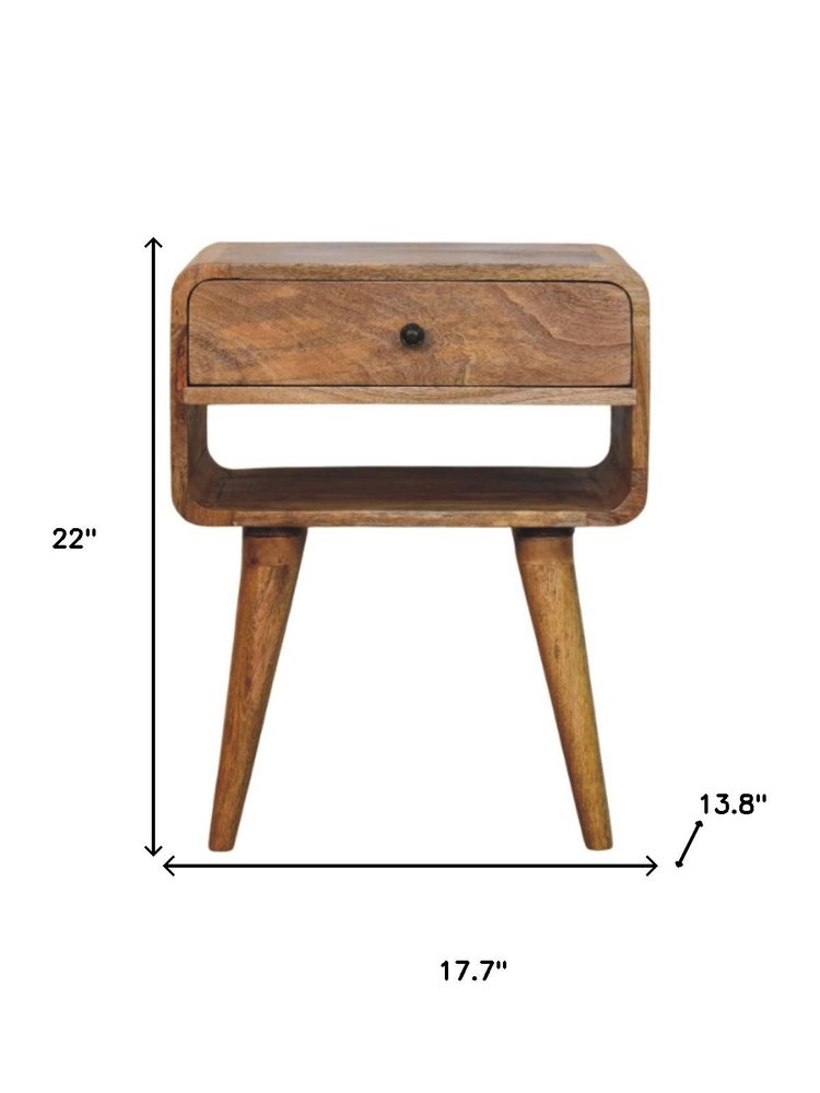 22" Brown Solid Wood Two Drawer Nightstand