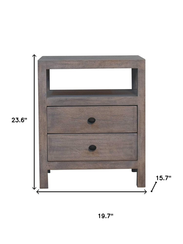 24" Ash Gray Solid Wood Distressed Two Drawer Nightstand — view 10