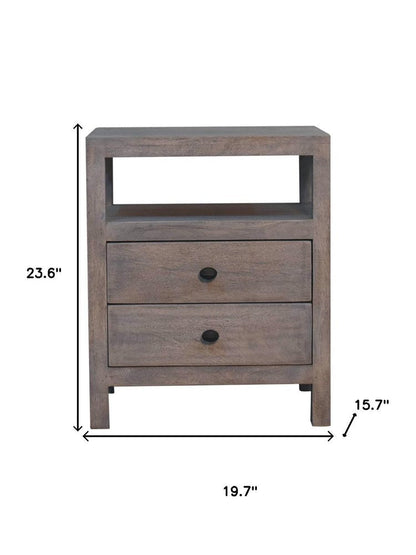 24" Ash Gray Solid Wood Distressed Two Drawer Nightstand HomeRoots