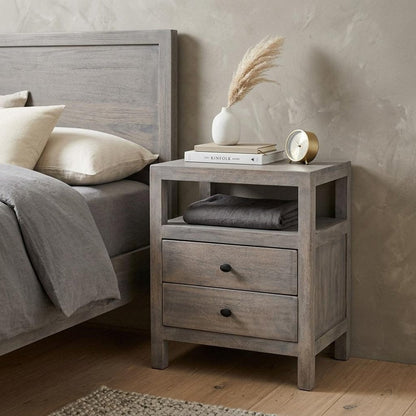 24" Ash Gray Solid Wood Distressed Two Drawer Nightstand HomeRoots