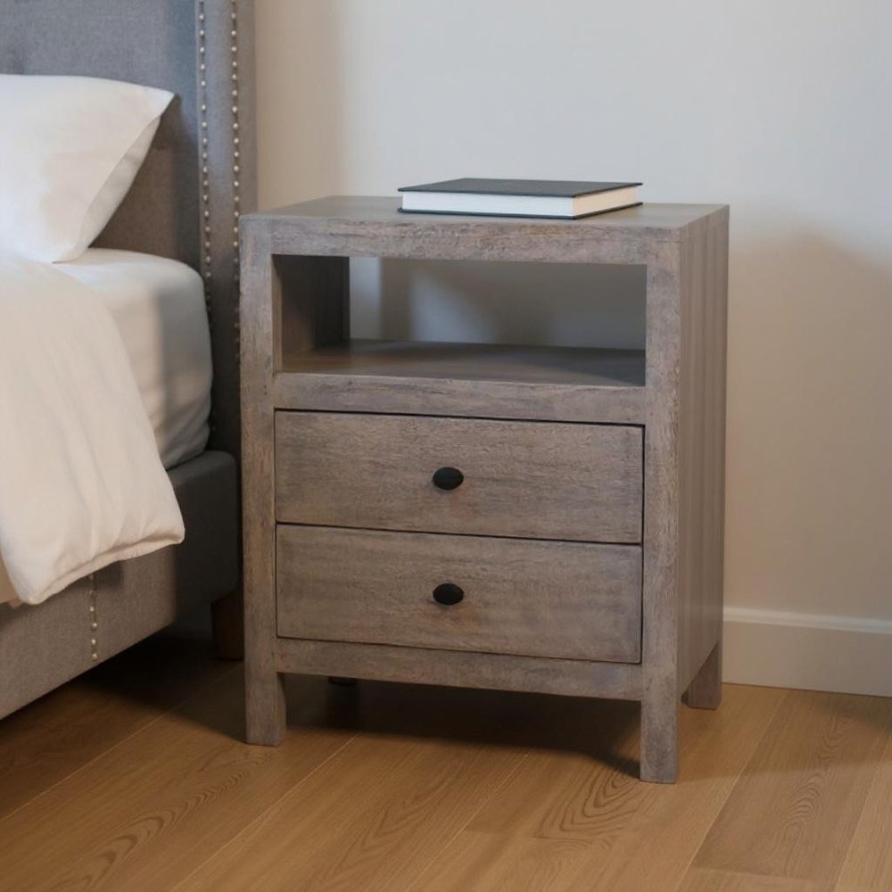 24" Brown Solid Wood Two Drawer Nightstand HomeRoots