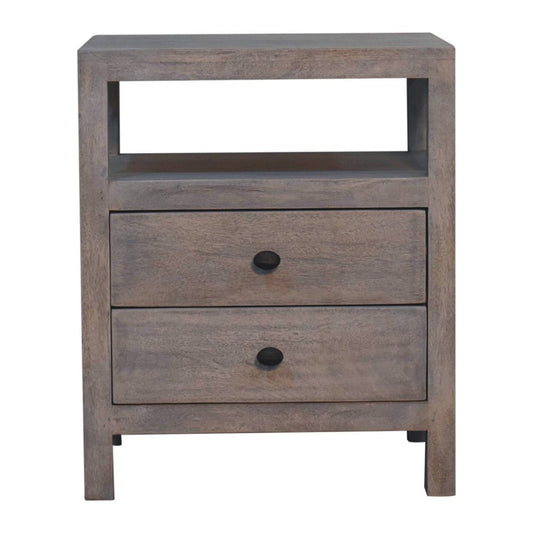 24" Ash Gray Solid Wood Distressed Two Drawer Nightstand