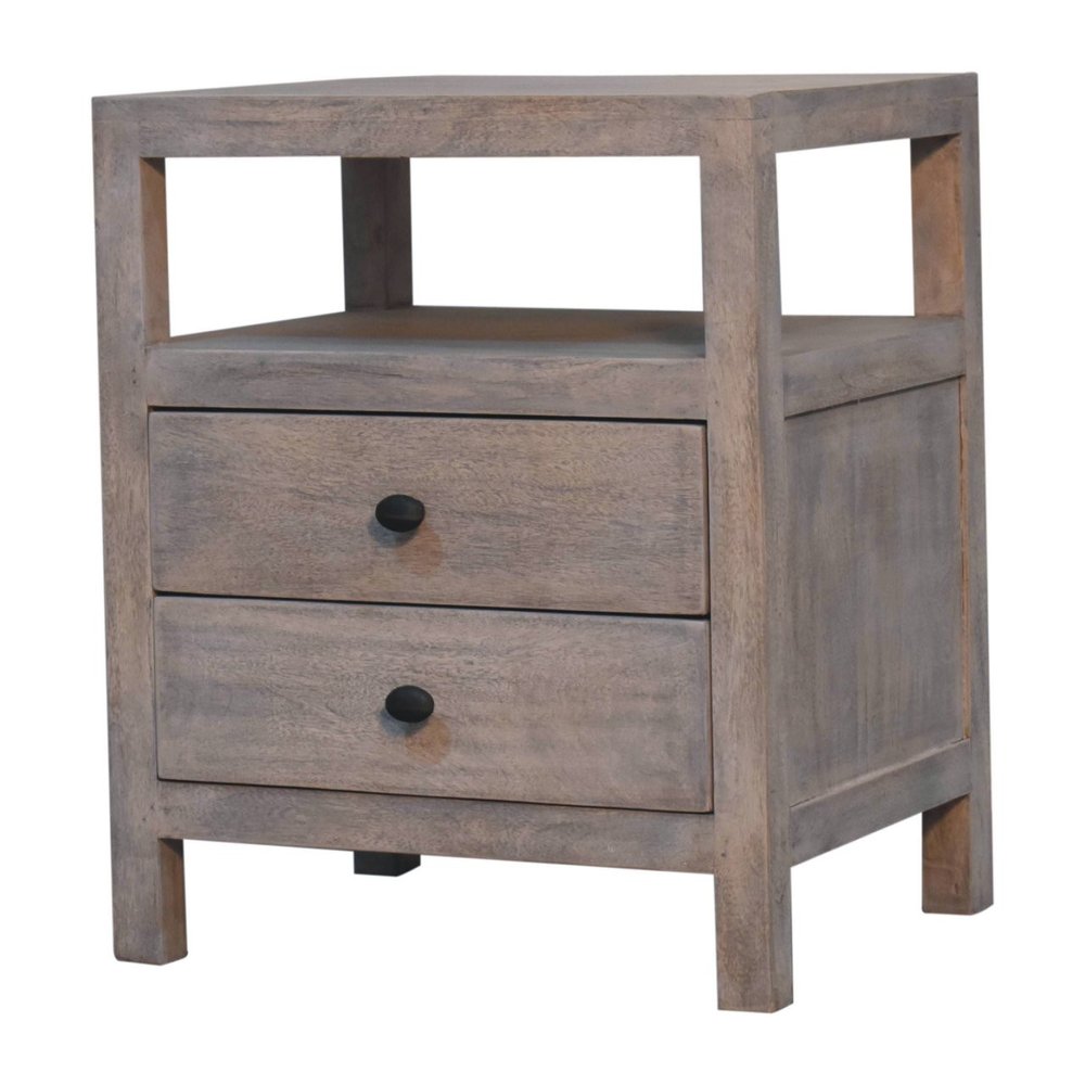24" Ash Gray Solid Wood Distressed Two Drawer Nightstand — view 4