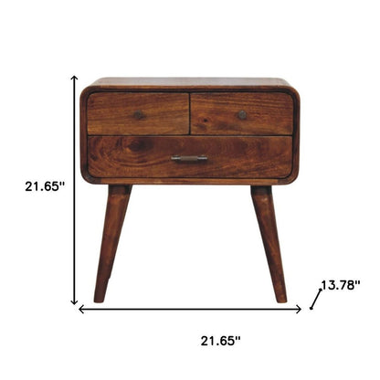 22" Chestnut Solid Wood Three Drawer Nightstand