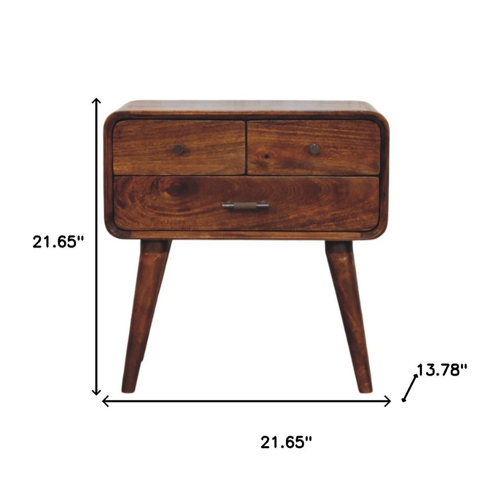 22" Chestnut Solid Wood Three Drawer Nightstand — view 10