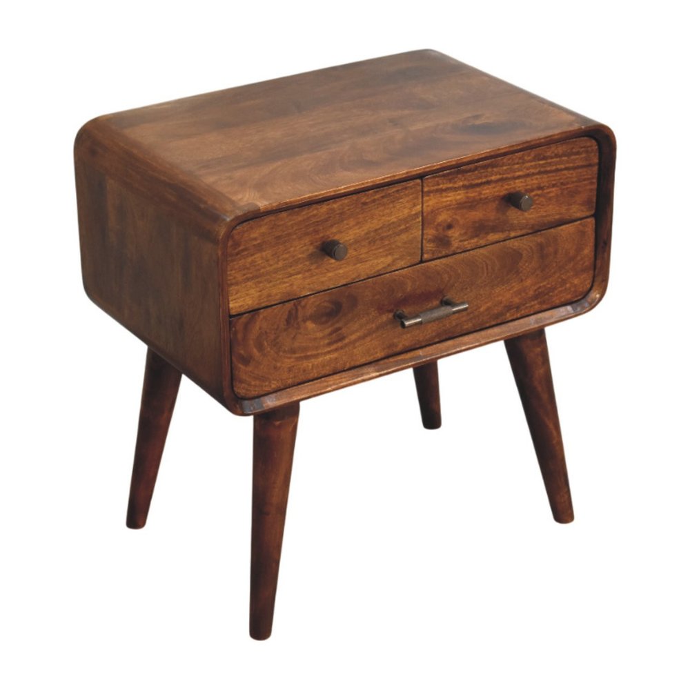 22" Chestnut Solid Wood Three Drawer Nightstand HomeRoots