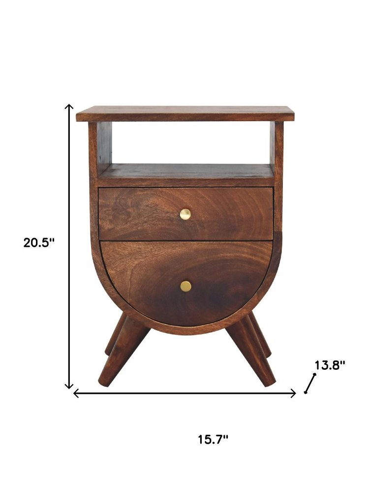 21" Brown Solid Wood Two Drawer Nightstand HomeRoots