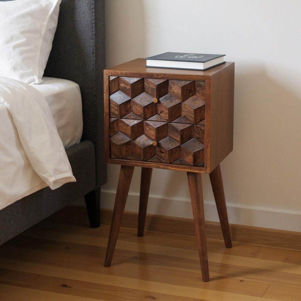 24" Brown Solid Wood Two Drawer Nightstand HomeRoots