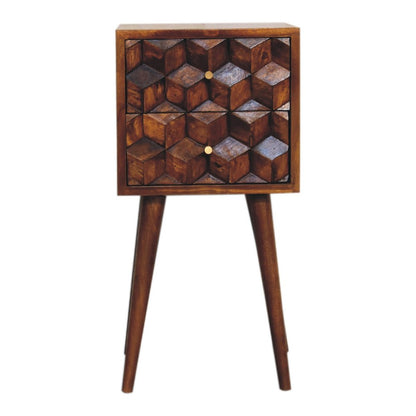 24" Brown Solid Wood Carved Geometric Two Drawer Nightstand HomeRoots