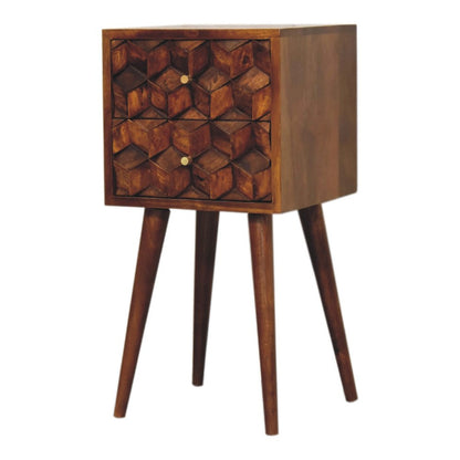24" Brown Solid Wood Carved Geometric Two Drawer Nightstand HomeRoots